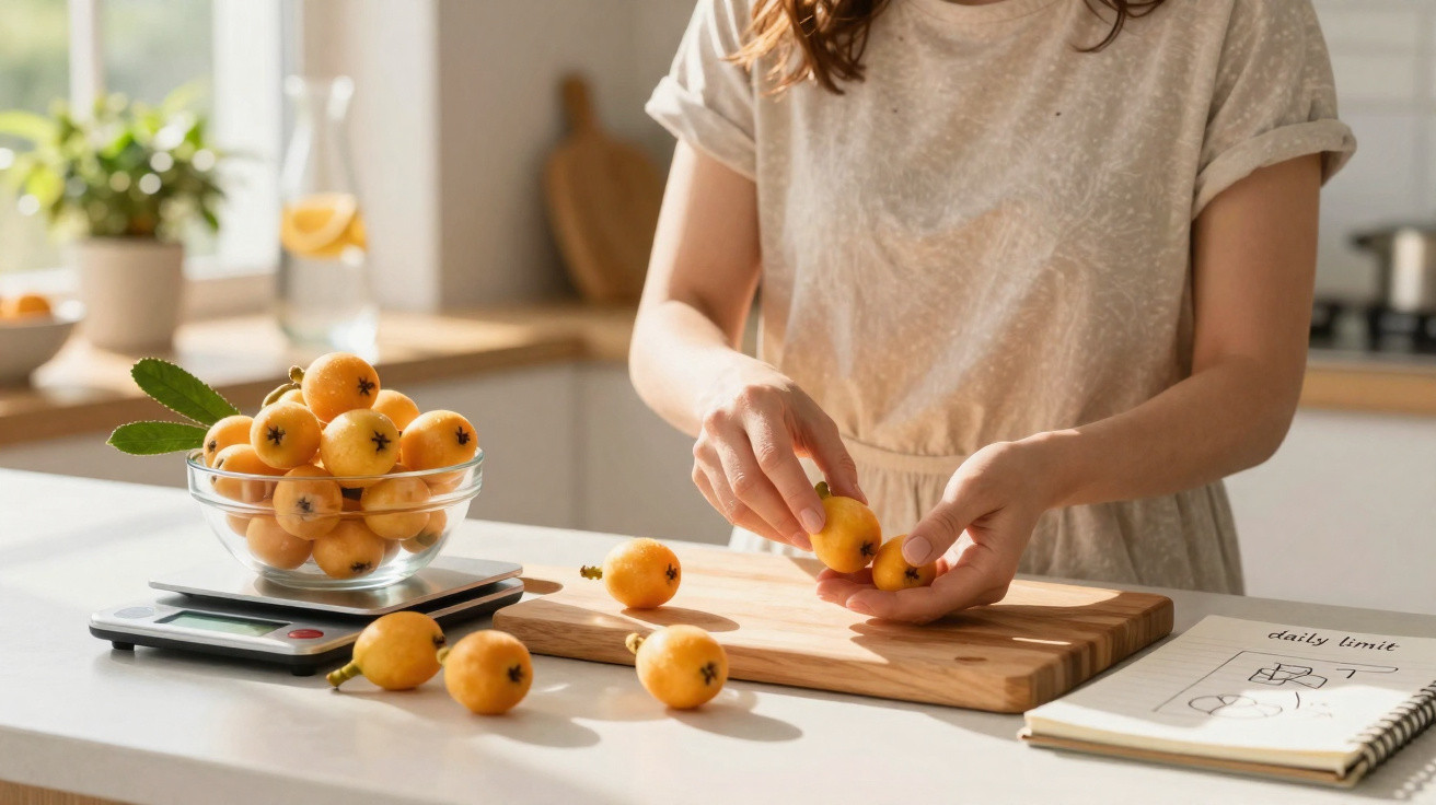 Pessoa segurando e preparando frutos amarelados sobre tábua de madeira em cozinha iluminada.